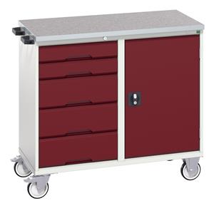16927120.** verso maintenance trolley with 5 drawers, door and lino top. WxDxH: 1050x600x980mm. RAL 7035/5010 or selected